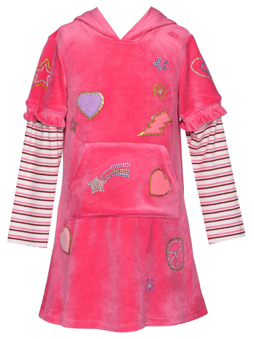 L/s Velour Dress W/ Patch-Rhinestones