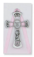 Baby Girl Crib Cross with pink ribbon