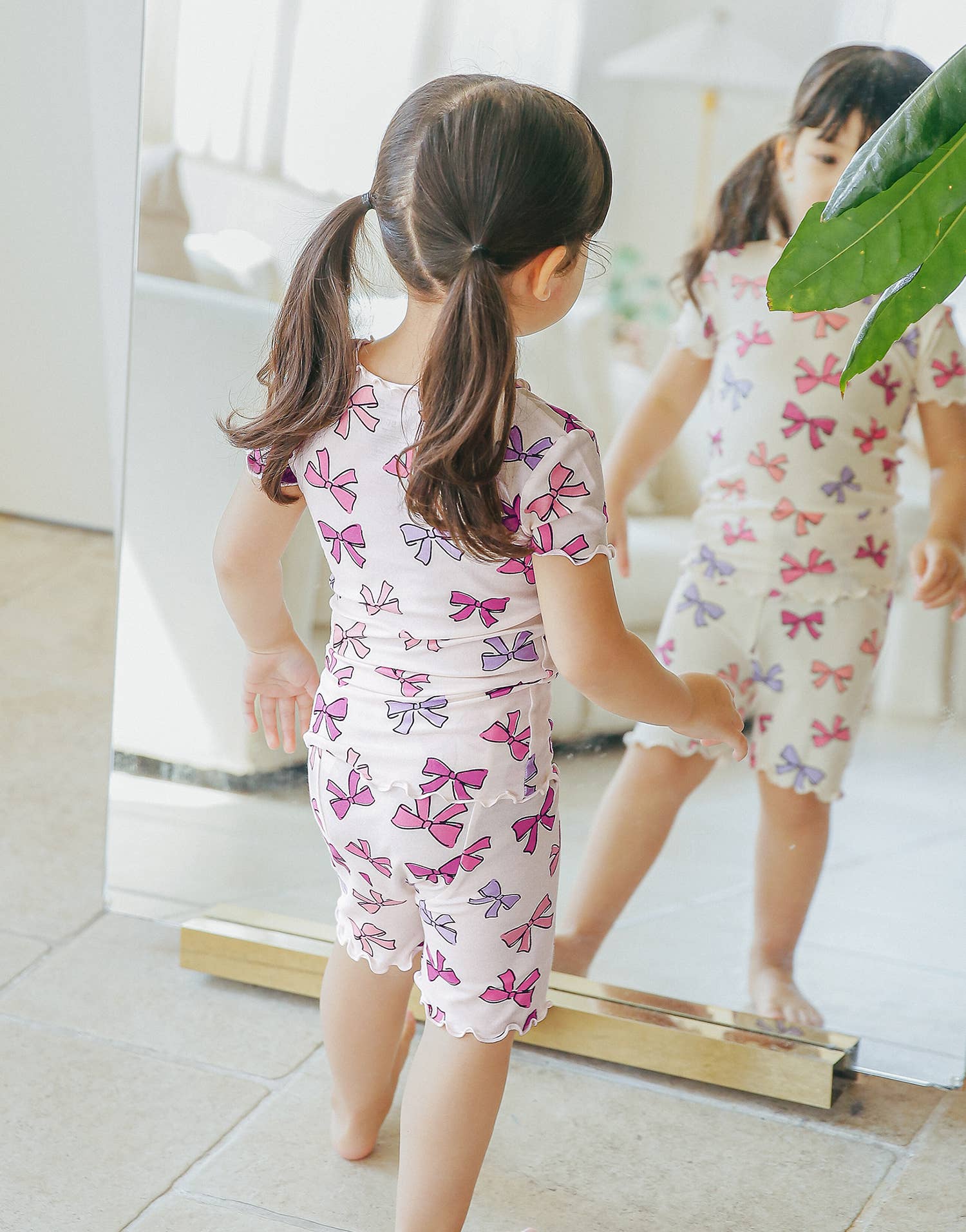 Shirring-Ribbon Viscose Short Sleeve PJs-C