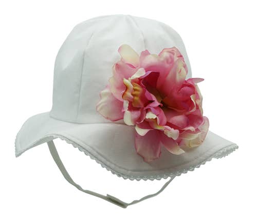 White Stella Sun Hat with Peony Appliqué