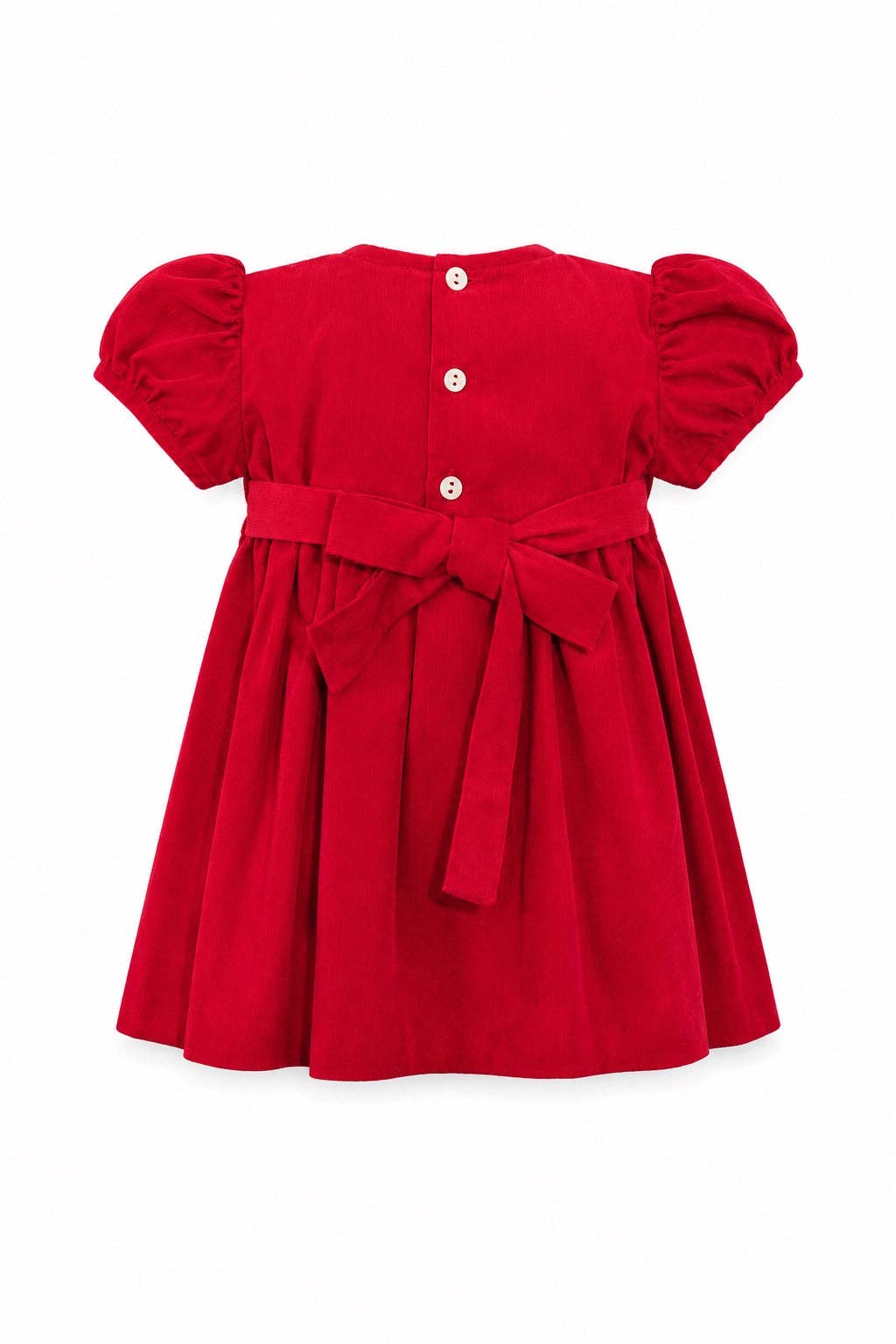 Smocked Corduroy Red Short Sleeve Dress