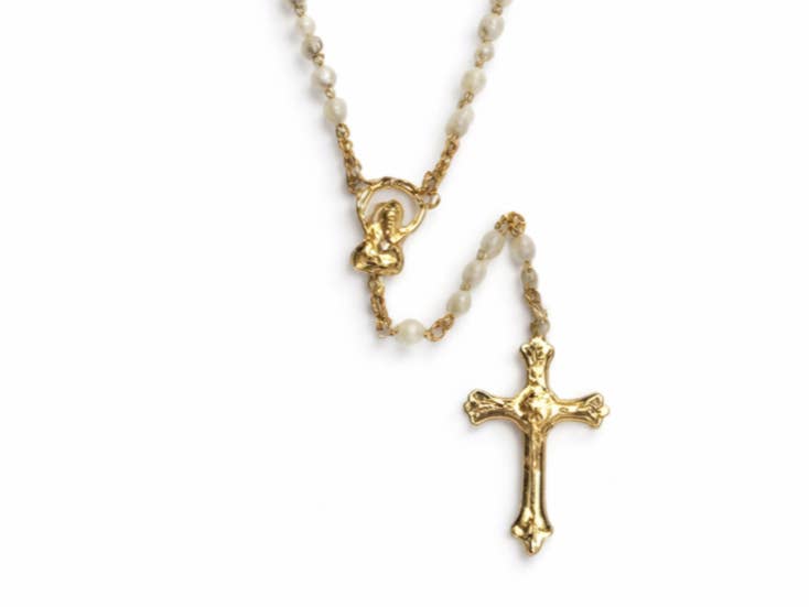 14K Gold-Plated Chain w/ Real Mother of Pearl Rosary