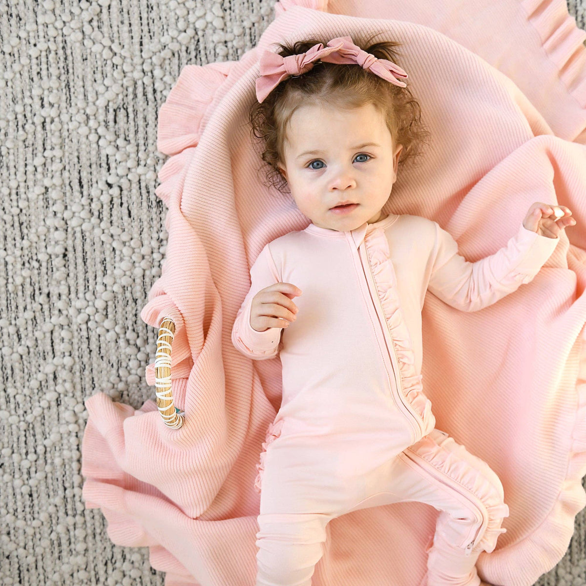 Light Pink RUFFLE ZIP Bamboo Keepsake 2-Way Zip Baby Outfit