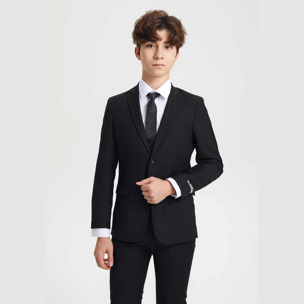 Stacy Adams Boys Suit 5-Piece w/ Dress Shirt & Tie, Black