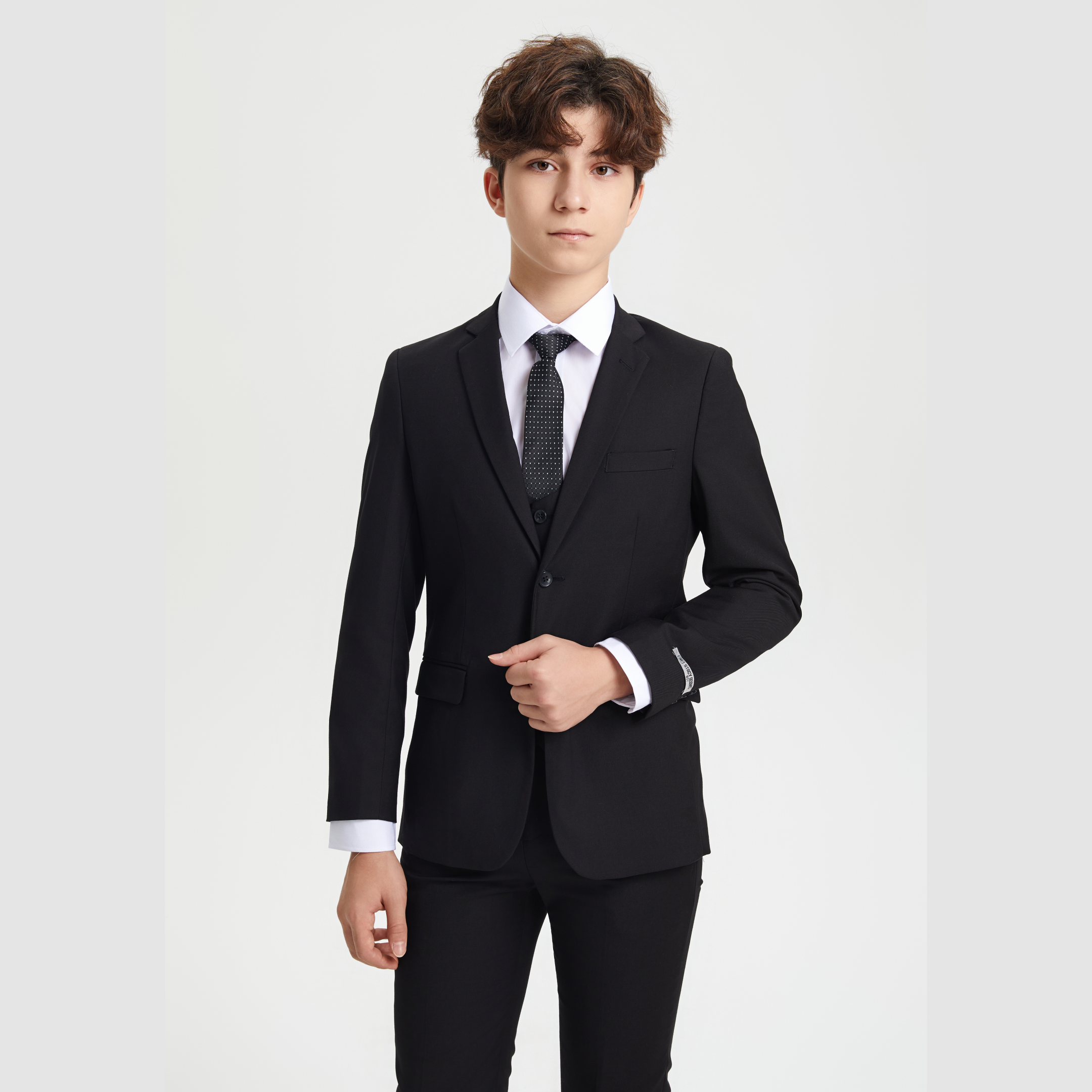Stacy Adams Boys Suit 5-Piece w/ Dress Shirt & Tie, Black