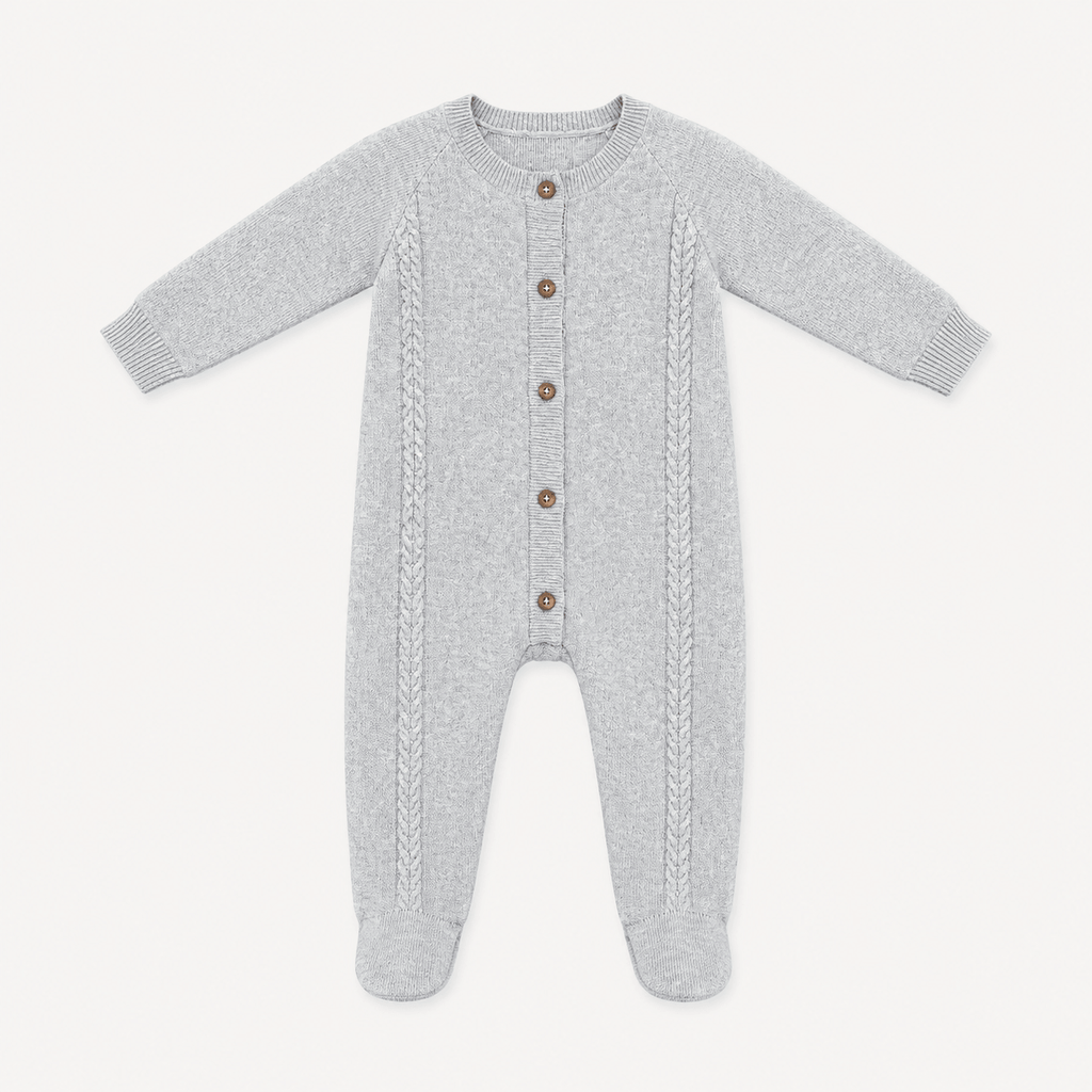 Milan Cable Knit Baby Footie Jumpsuit & Hat SET (Organic)