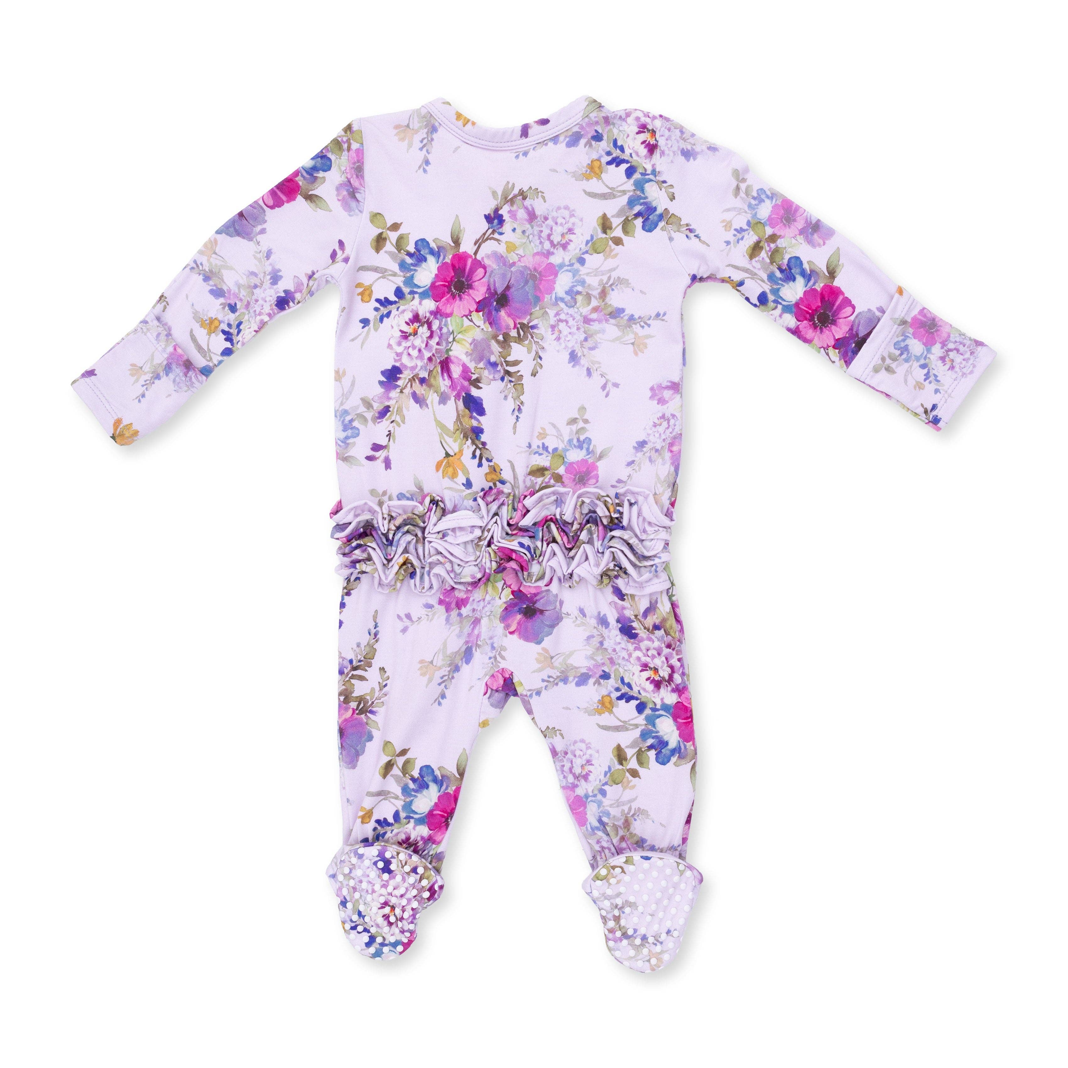 Dahlia Floral - 2 Way Ruffle Back Zipper Footie