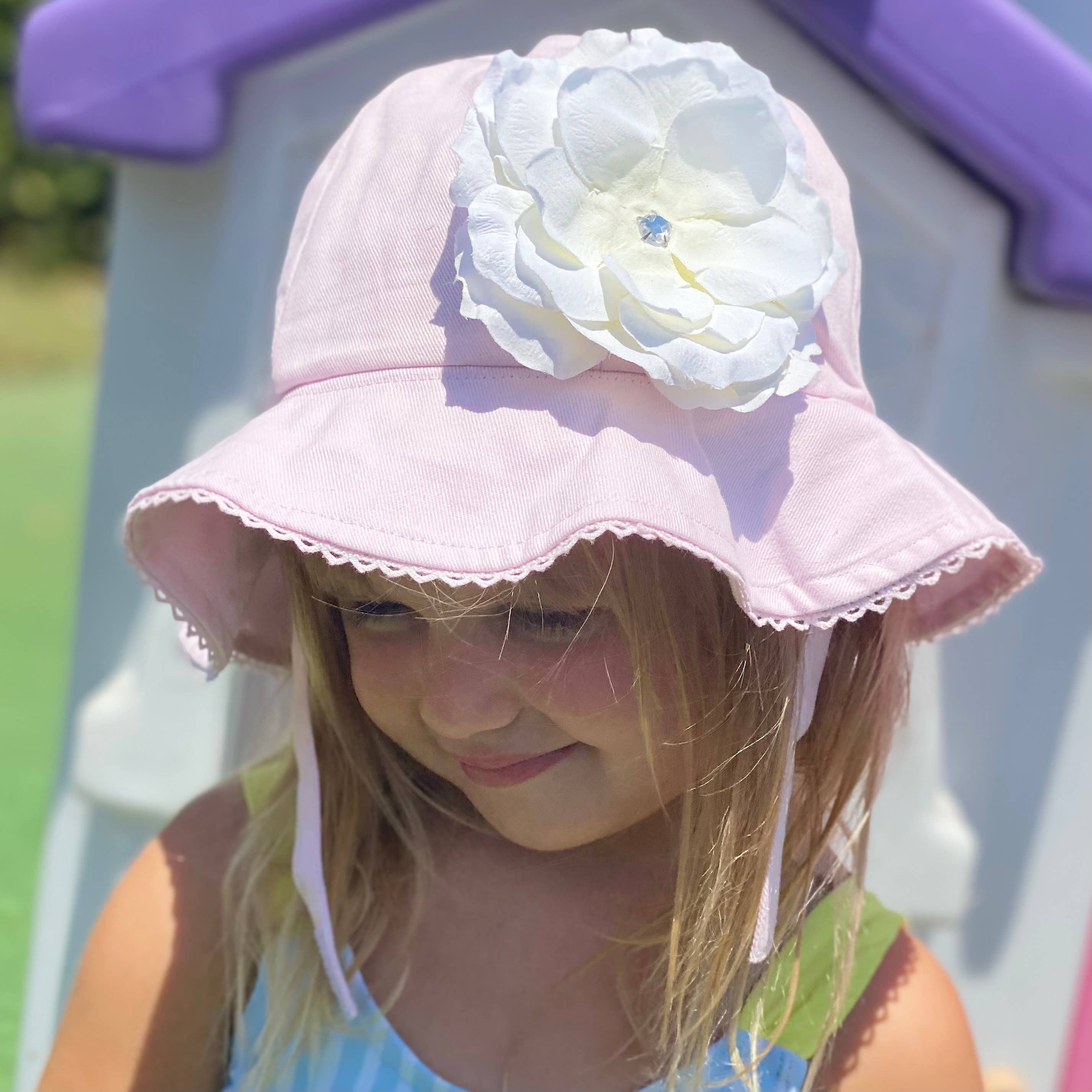 Pale Pink Stella Sun Hat with Rose