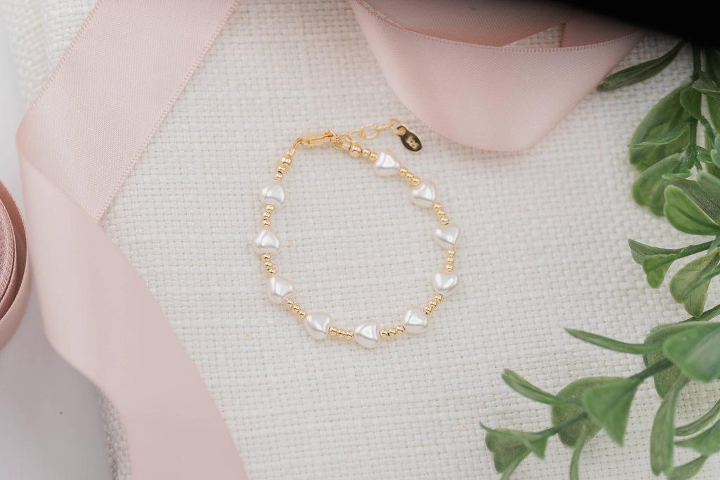 Girls 14K Gold-Plated Heart Pearl Baby Beaded Bracelet