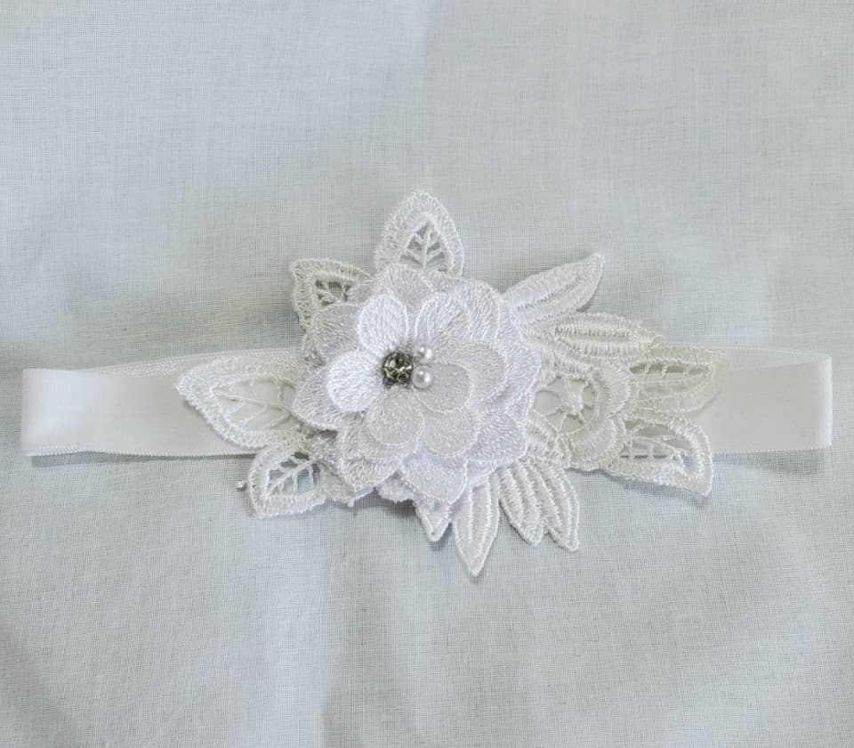 Baby Headband with White Flower Design
