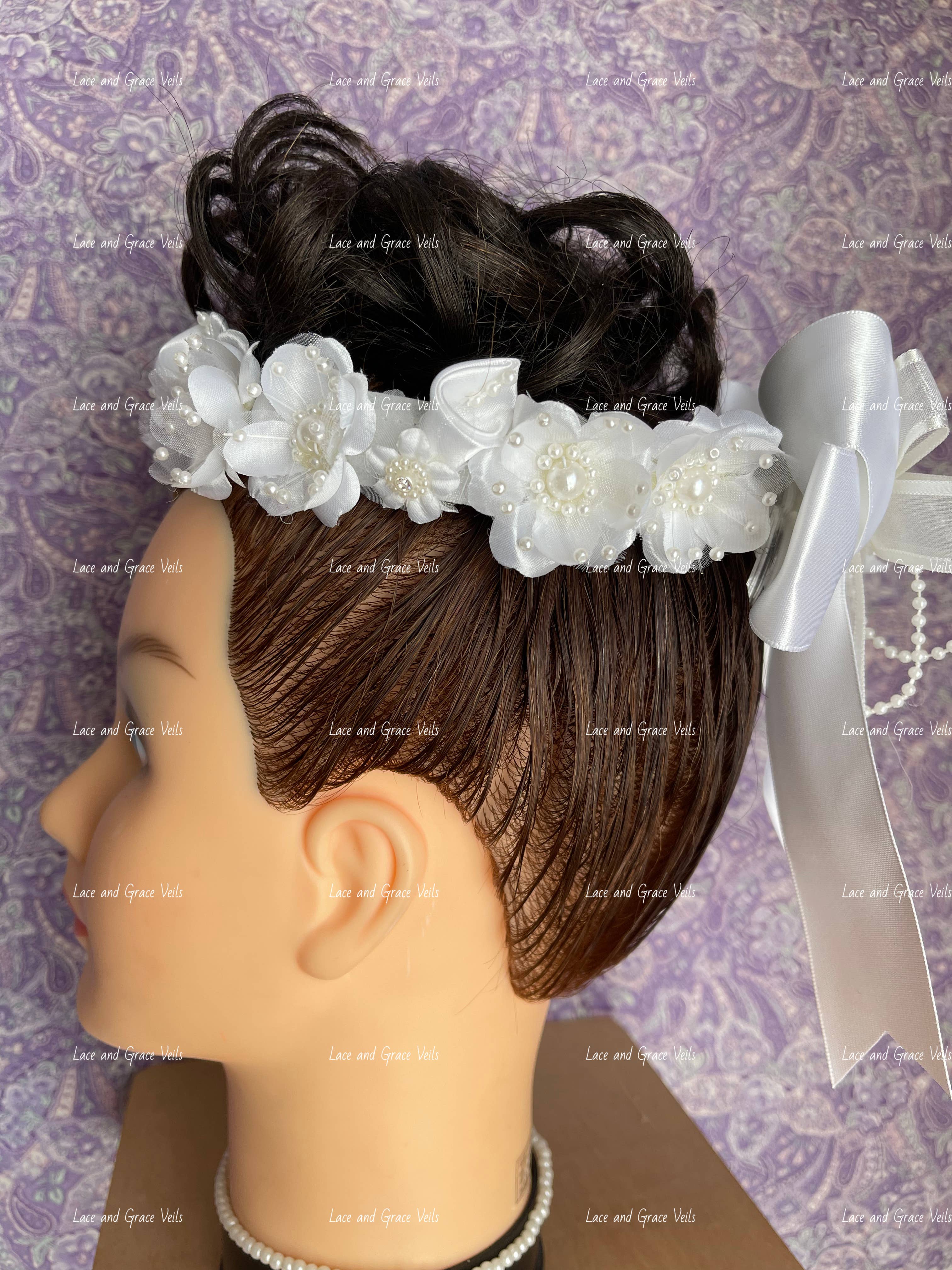 Flower Tiara for First Communion White