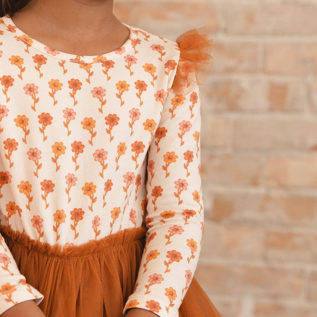 Cinnamon Floral Long Sleeve Tutu Dress - Kids Clothing -Fall