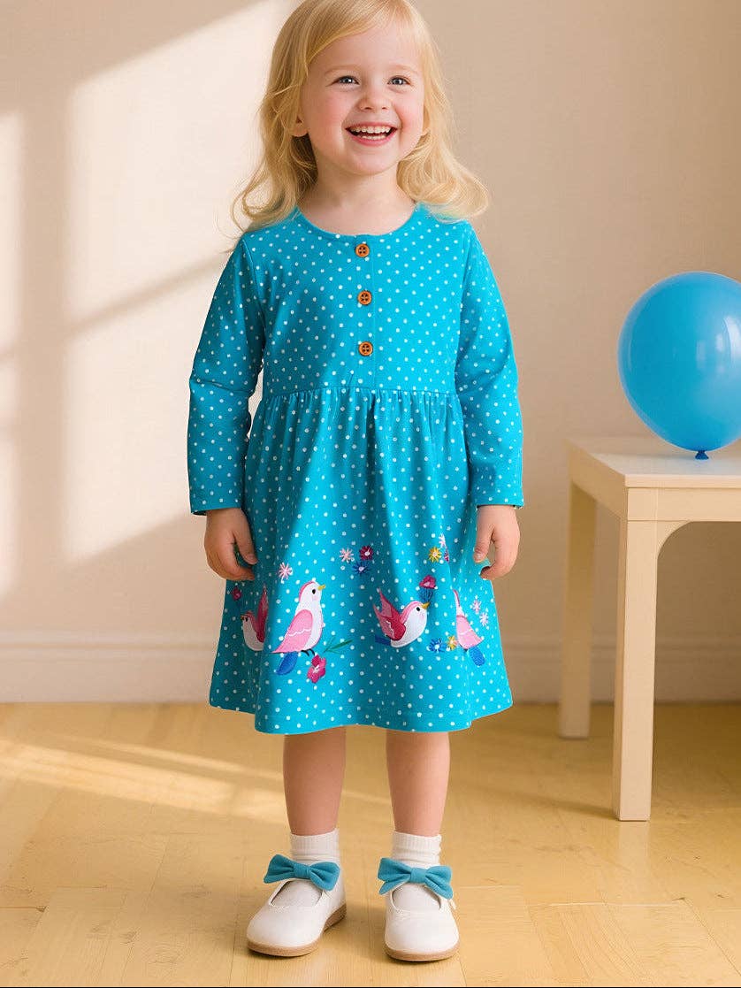 Animal Embroidered Princess Dress for Girls Knit Cotton Long Sleeve