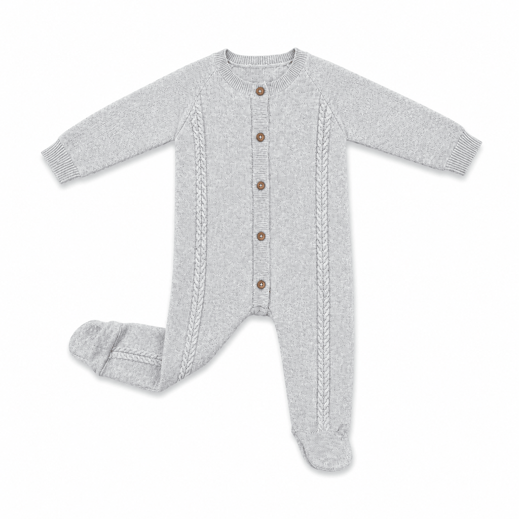 Milan Cable Knit Baby Footie Jumpsuit & Hat SET (Organic)