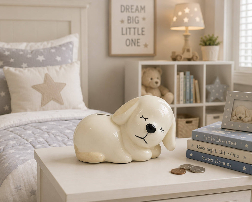 Sleeping Puppy Ceramic Bank